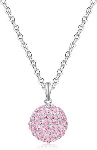 Gold Disco Ball Birthstone Necklace for Women,Sports Game Day Baseball Necklaces Disco Ball Jewelry Gifts (Ball Rainbow) in Saudi Arabia