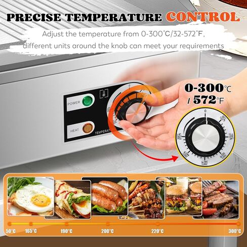 شواية كهربائية تجارية Moogiantgo مقاس 22 بوصة، 1600 وات غير قابلة للالتصاق، شواية مسطحة من الفولاذ المقاوم للصدأ، صندوق زيت قابل للإزالة، درجة حرارة قابلة للتعديل 0-300 درجة مئوية، شواية تيبانياكي لمطبخ المطعم، 110 فولت in Kuwait
