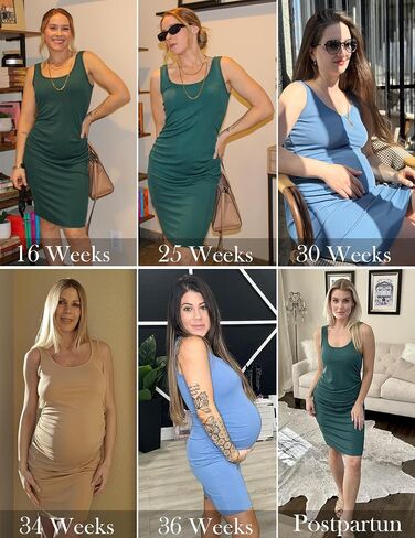 Ekouaer المرأة الصيف فستان حمل الجانب Ruching بلا أكمام Bodycon فستان لطيف الحمل S-XXL in Saudi Arabia