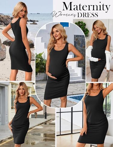 Ekouaer المرأة الصيف فستان حمل الجانب Ruching بلا أكمام Bodycon فستان لطيف الحمل S-XXL in Saudi Arabia