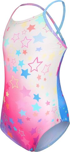 iLover Girls Sparkle قطعة واحدة ملابس سباحة بظهر متقاطع بدلة استحمام للشاطئ مع حزام قابل للتعديل 4-10 سنوات in Kuwait