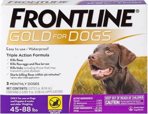FRONTLINE Gold Flea & Tick Treatment for Large Dogs Up to 45 to 88 lbs., Pack of 3 in Kuwait