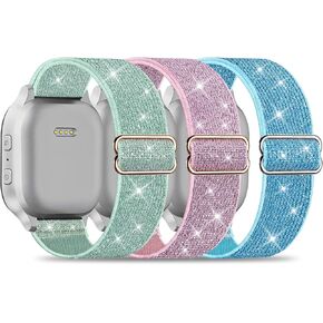 3 Pack Stretchy Nylon Compatible with Gizmo Watch 3 2 1/Gabb Watch 3 2 1/SyncUP Kids Watch Band, 20mm Quick Release Soft Breathable Solo Loop Gizmo Watch Band Replacement for Boy Girl