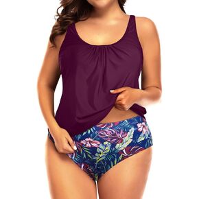 Yonique Plus Size Two Piece Swimsuit for Women Blouson Tankini Tummy Control Bathing Suit in Saudi Arabia