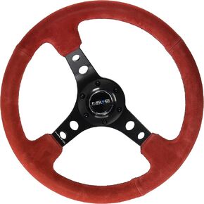 NRG Innovations RST-006BK-WT-B 3-Spoke Cutout Holes Steering Wheel with Horn Button, Fits 6X70mm Bolt Pattern, White Leather/Black Stitching in Kuwait