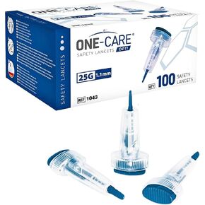 ONE-CARE OPTI Safety Lancets Top Button Activated 25G x 1.1mm, LowFlow, 100/bx