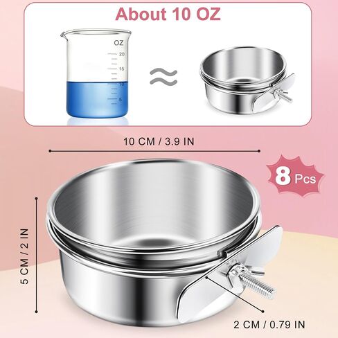 ToLanbbt 8 Pcs Stainless Steel Bird Food Bowls Bird Water Bowls with Clamp Holder, Parrot Feeding Dish Cups Parrot Cage Coop Feeders for Cockatiel Conure Budgie Parakeet Macaw Lovebird Small Animal, S in Kuwait