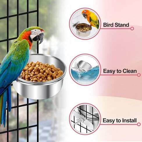 ToLanbbt 8 Pcs Stainless Steel Bird Food Bowls Bird Water Bowls with Clamp Holder, Parrot Feeding Dish Cups Parrot Cage Coop Feeders for Cockatiel Conure Budgie Parakeet Macaw Lovebird Small Animal, S in Kuwait