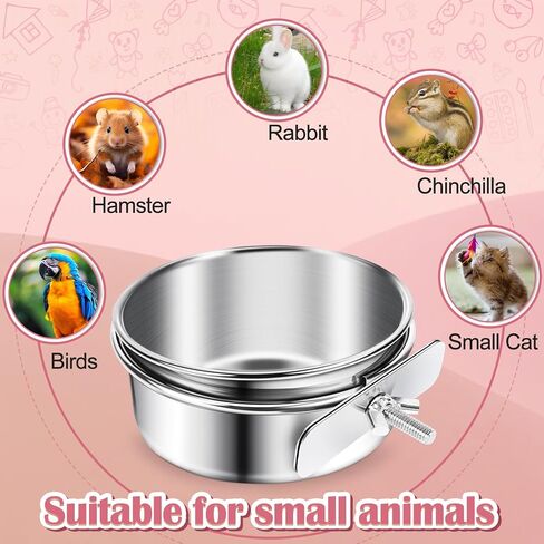 ToLanbbt 8 Pcs Stainless Steel Bird Food Bowls Bird Water Bowls with Clamp Holder, Parrot Feeding Dish Cups Parrot Cage Coop Feeders for Cockatiel Conure Budgie Parakeet Macaw Lovebird Small Animal, S in Kuwait