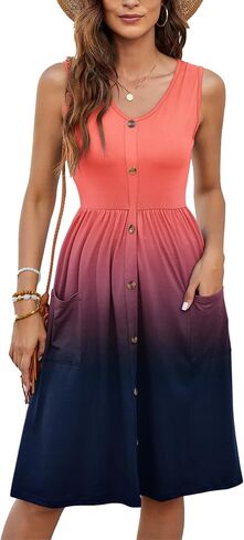MOLERANI Women Summer Dresses Sleeveless Casual Loose Swing Button Down Midi Dress with Pockets in Kuwait