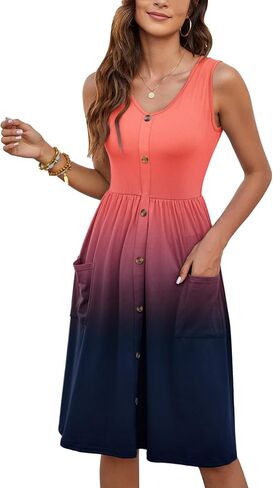 MOLERANI Women Summer Dresses Sleeveless Casual Loose Swing Button Down Midi Dress with Pockets in Kuwait