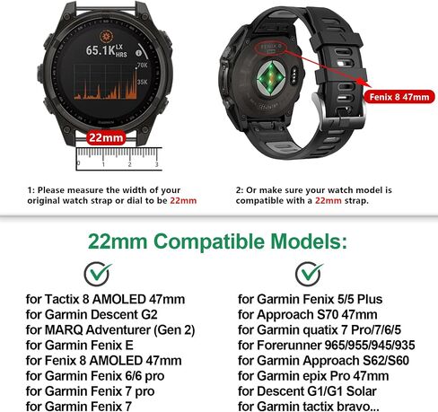 EZMVZKU 22mm Quickfit Sport Band for Garmin Fenix 8/8Pro 47mm/Fenix 7/7 Pro/6/6 Pro/5 Plus,Silicone Watchband Strap for Forerunner 970 965 955/Approach S70/quatix 8/tactix 8 47mm/Descent G2/G1 Solar in Saudi Arabia