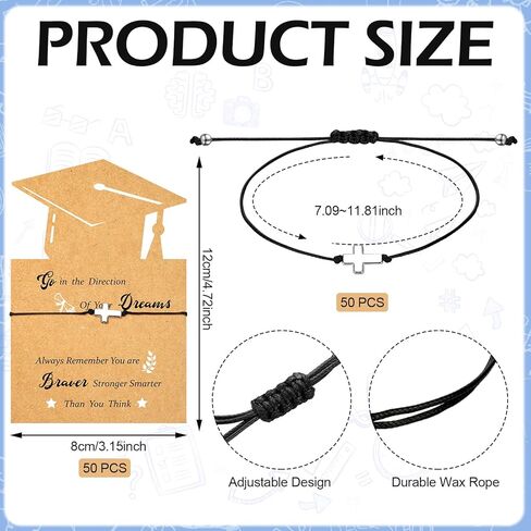 Woanger 50 مجموعات سوار التخرج مجموعة أساور البوصلة قابل للتعديل كبار يهتف الهدايا التذكارية أساور التخرج مع بطاقات ملهمة لهدايا عيد الميلاد غراد المدرسة in Kuwait