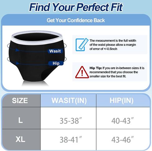 Blosssound 6 Pack Men's Incontinence Underwears Reusable Washable Leak Proof Underwears Protection Incontinence Briefs Men Bladder Control with Super Absorbency for Men, 150ml Absorbency, Large in Kuwait