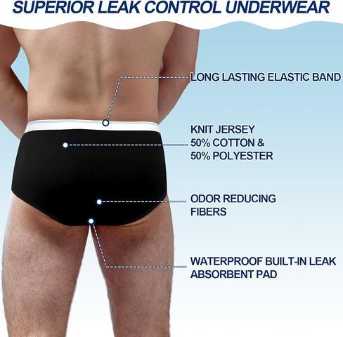 Blosssound 6 Pack Men's Incontinence Underwears Reusable Washable Leak Proof Underwears Protection Incontinence Briefs Men Bladder Control with Super Absorbency for Men, 150ml Absorbency, Large in Kuwait