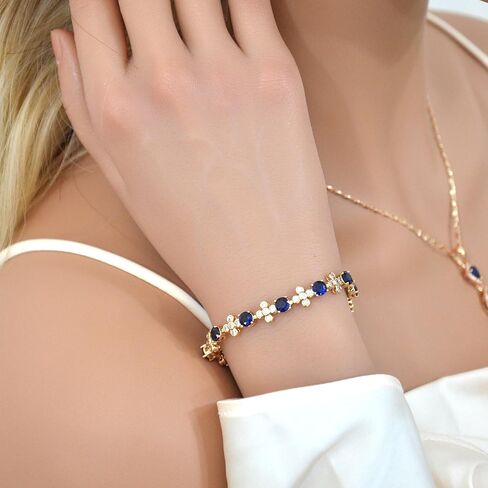 سوار ذهبي مزخرف بأحجار الزركونيا المكعبة باللون الأزرق/الأحمر/الأخضر/الأرجواني للنساء، سوار عصري مطلي بالذهب عيار 18 قيراط، هدية للزوجة الصديقة والأم in Kuwait