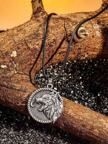 HAQUIL Wolf Necklace, Stainless Steel Wild Wolf in Jungle Totem Animal Pendant, Box Chain, Wolf Jewelry Gift in Kuwait