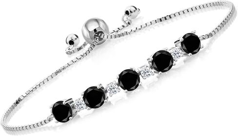 Gem Stone King 925 Sterling Silver Round Sky Blue Topaz and White Topaz Tennis Bracelet For Women (3.84 Cttw, Gemstone Birthstone, Fully Adjustable Up to 9 Inch) in Kuwait