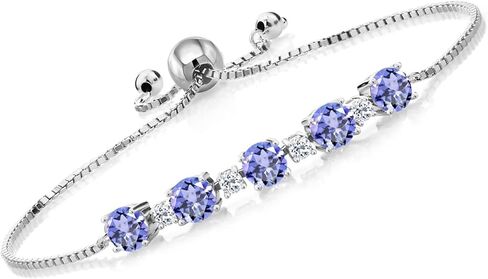 Gem Stone King 925 Sterling Silver Round Sky Blue Topaz and White Topaz Tennis Bracelet For Women (3.84 Cttw, Gemstone Birthstone, Fully Adjustable Up to 9 Inch) in Saudi Arabia