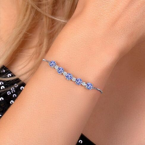 Gem Stone King 925 Sterling Silver Round Sky Blue Topaz and White Topaz Tennis Bracelet For Women (3.84 Cttw, Gemstone Birthstone, Fully Adjustable Up to 9 Inch) in Saudi Arabia