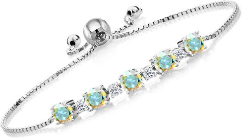Gem Stone King 925 Sterling Silver Round Sky Blue Topaz and White Topaz Tennis Bracelet For Women (3.84 Cttw, Gemstone Birthstone, Fully Adjustable Up to 9 Inch) in Saudi Arabia