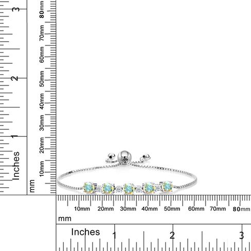 Gem Stone King 925 Sterling Silver Round Sky Blue Topaz and White Topaz Tennis Bracelet For Women (3.84 Cttw, Gemstone Birthstone, Fully Adjustable Up to 9 Inch) in Saudi Arabia