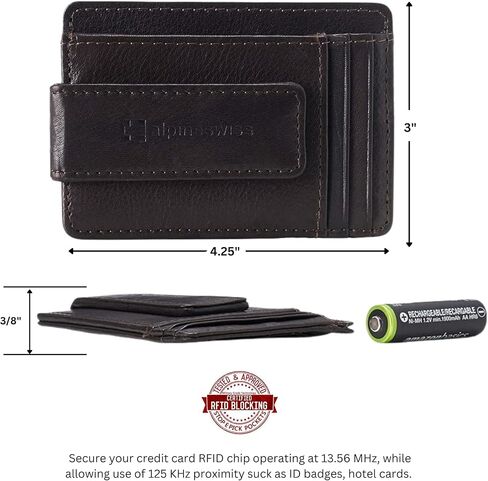 Alpine Swiss Harper Mens RFID Slim Money Clip محفظة جيب أمامي بسيطة من الجلد حامل بطاقة الهوية باللون الأسود in Kuwait