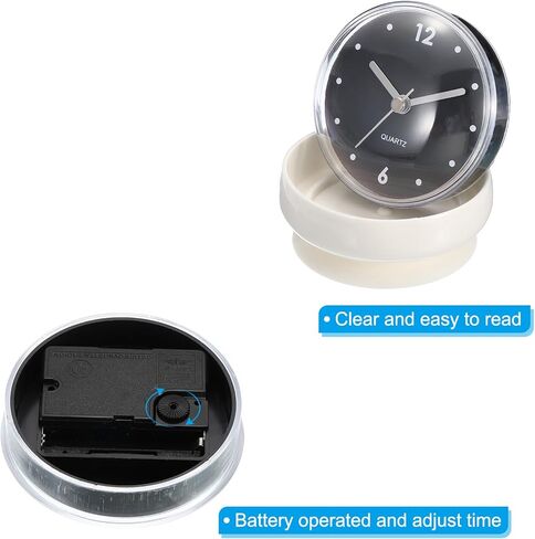 PATIKIL Waterproof Bathroom Clock, Battery Operated Silent Mini Wall Clocks with White Suction Cup for Shower Kitchen Home Decoration, Black in Kuwait