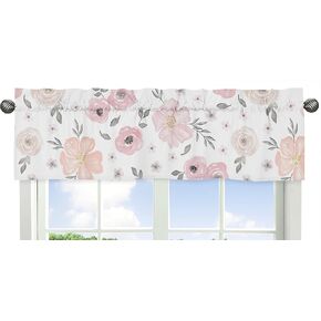 Sweet Jojo Designs Boho Floral Garden Flower Girl Window Valance Curtain Treatment Baby Nursery Kids Room Kitchen Bathroom Bedroom Green Watercolor Bohemian Floral Farmhouse Vintage Shabby Chic Nature