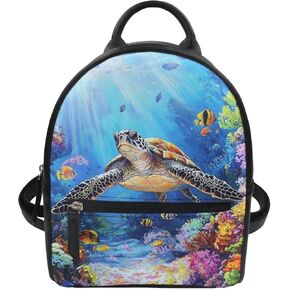 HUGS IDEA Boho Sea Turtles Print نساء بنات حقيبة ظهر صغيرة محفظة بو الجلود سستة إغلاق حقائب الكتف