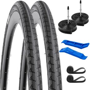 YUNSCM 700C Bike Tires 700x28C/28-622 and 700C Bike Tubes Presta Valve with 2 Rim Strips Compatible with 700 x 28C Bike Bicycle Tires and Tubes(P-1054)