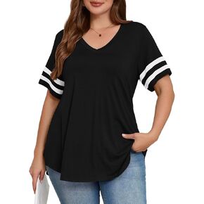BELAROI Womens Plus Size T Shirts Striped Short Sleeve V Neck Tops Summer Casual Tshirts Loose Fit Blouses in Kuwait