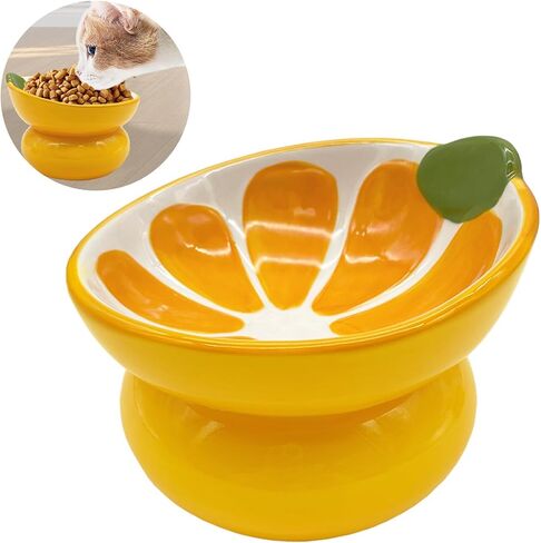 Hamiledyi Ceramic Raised Cat Bowls,15° Tilted Elevated Kitten Food Water Bowl Shallow Whisker Fatigue Kitty Dish Fruit Pet Feeding Bowls Feeder for Indoor Cats Small Dog (Pink, Strawberry) in Saudi Arabia