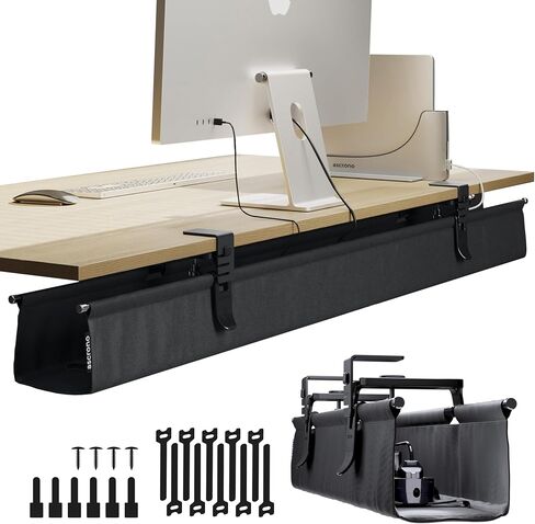 Ascrono Original No Drill Under Desk Cable Management Tray 40.6" - Premium White Fabric Cable Management Under Desk - Clamp/Screw Mount Cord Organizer - Supports Upto 66lbs - Large in Kuwait