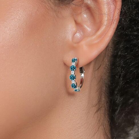 Gem Stone King 3.32 Cttw Blue Tanzanite and White Topaz Hoop Earrings For Women | 925 Sterling Silver | Round 4MM and 1.9MM | Gemstone Birthstone | 1 Inch Diameter in Saudi Arabia