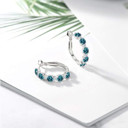 Gem Stone King 3.32 Cttw Blue Tanzanite and White Topaz Hoop Earrings For Women | 925 Sterling Silver | Round 4MM and 1.9MM | Gemstone Birthstone | 1 Inch Diameter in Saudi Arabia