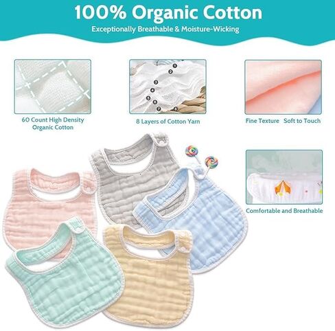 مرايل أطفال من GothicBride من الموسلين، 8 عبوات/6 عبوات، فائقة النعومة، 100% قطن، مرايل أطفال باندانا لعاب قابلة للتعديل in Kuwait