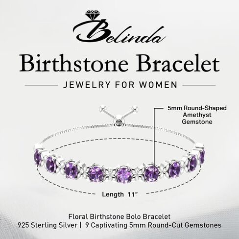 Belinda Jewelz Women's 925 Sterling Silver Tennis Bracelet Sparkling Gemstone with 5mm Round 9 Stones prong setting 11" Length Wrist Jewelry in Kuwait