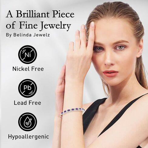 Belinda Jewelz Women's 925 Sterling Silver Tennis Bracelet Sparkling Gemstone with 5mm Round 9 Stones prong setting 11" Length Wrist Jewelry in Kuwait