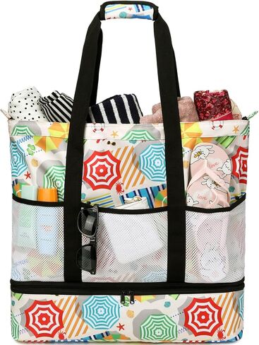Beach Bag with Cooler Waterproof Beach Bags for Women Large Sandproof Beach Tote Pool Bag for Beach Gym Travel in Kuwait