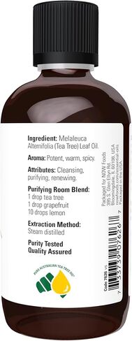 NOW Essential Oils, Tea Tree Oil, Cleansing Aromatherapy Scent, Steam Distilled, 100% Pure, Vegan, Child Resistant Cap, 2-Ounce in Saudi Arabia