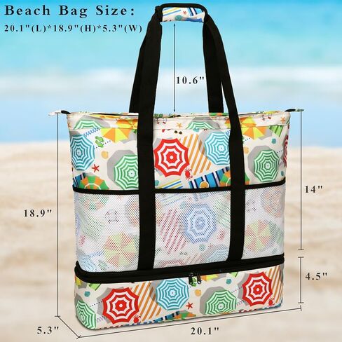 Beach Bag with Cooler Waterproof Beach Bags for Women Large Sandproof Beach Tote Pool Bag for Beach Gym Travel in Kuwait