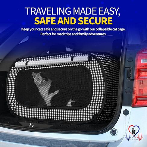 Pet Fit For Life Extra Large Collapsible Portable Cat Car Carrier Cage and Condo for Travel or Home with Litter Box and Bonus Cat Feather Toy and Water/Food Bowl - 32" x 19" x 19" in Saudi Arabia