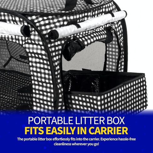 Pet Fit For Life Extra Large Collapsible Portable Cat Car Carrier Cage and Condo for Travel or Home with Litter Box and Bonus Cat Feather Toy and Water/Food Bowl - 32" x 19" x 19" in Saudi Arabia