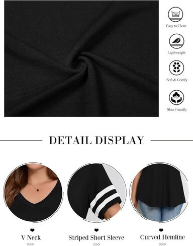 BELAROI Womens Plus Size T Shirts Striped Short Sleeve V Neck Tops Summer Casual Tshirts Loose Fit Blouses in Kuwait