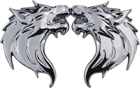 (Set of 2) 3D Matte Black Metal Wolf Head Badge Emblem with Adhesive for Car Trunk Motorcycles Side Fender Truck in Kuwait