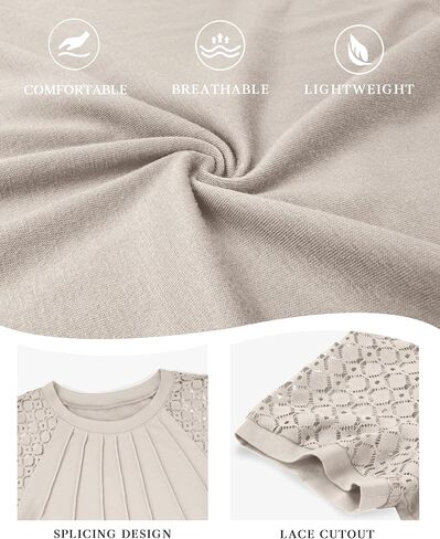 ATHMILE Womens Tshirts Trendy Fashion Tops Lace Short Sleeve Business Tee Shirts Casual Knitted Blouses Summer Outfits 2025 in Kuwait