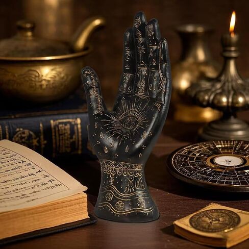 Palmistry Hand Resin Statue Telling Palm Reading, Ancient Mystical Palm with Lines and Symbols Sculpture for Palm Readers（Black） in Saudi Arabia