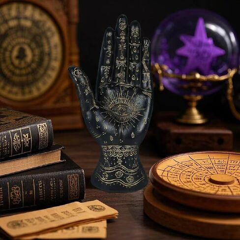 Palmistry Hand Resin Statue Telling Palm Reading, Ancient Mystical Palm with Lines and Symbols Sculpture for Palm Readers（Black） in Saudi Arabia