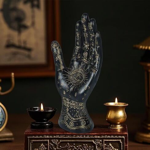 Palmistry Hand Resin Statue Telling Palm Reading, Ancient Mystical Palm with Lines and Symbols Sculpture for Palm Readers（Black） in Saudi Arabia